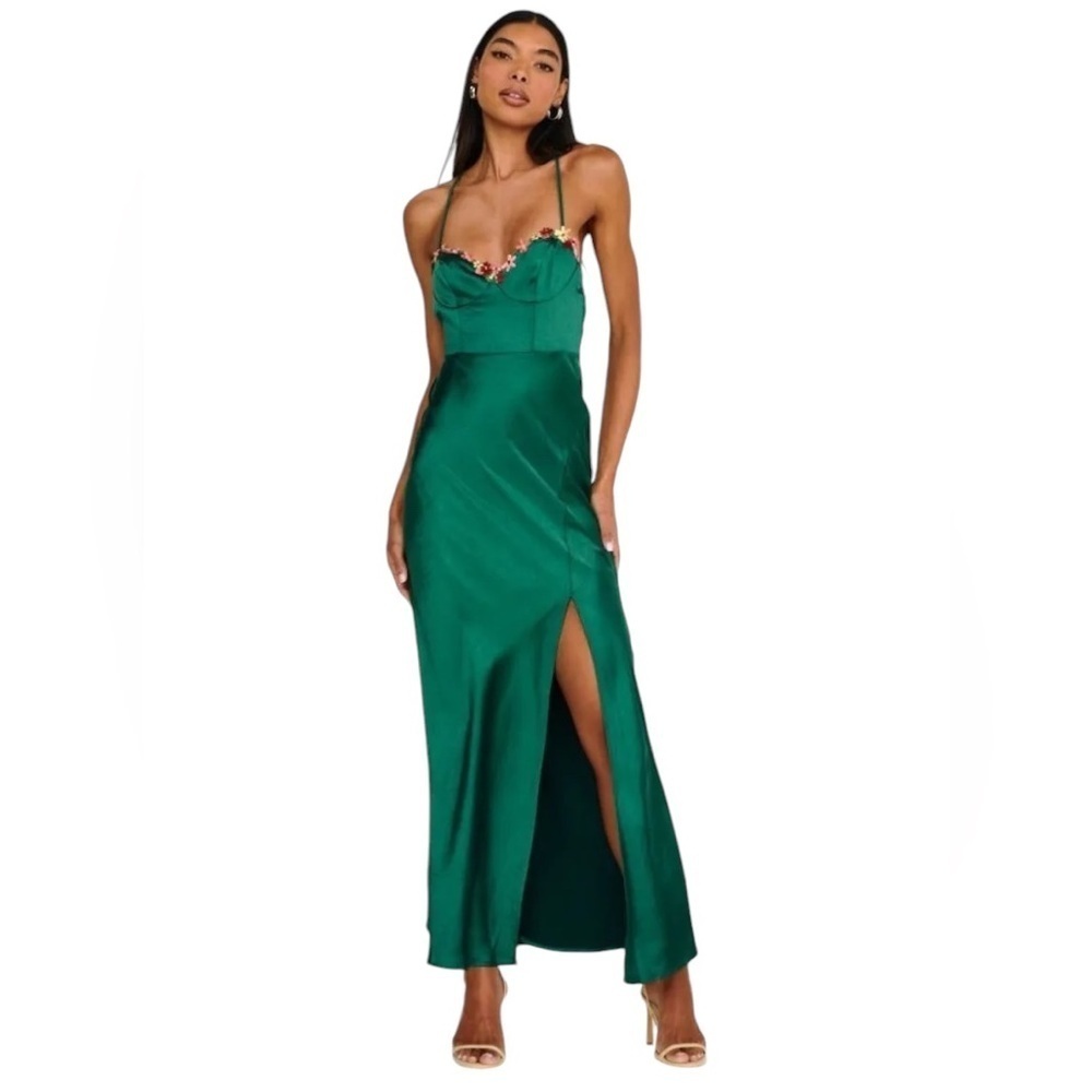 NWT Saints And Secrets Medium Elegant Forest  Green Maxi Dress